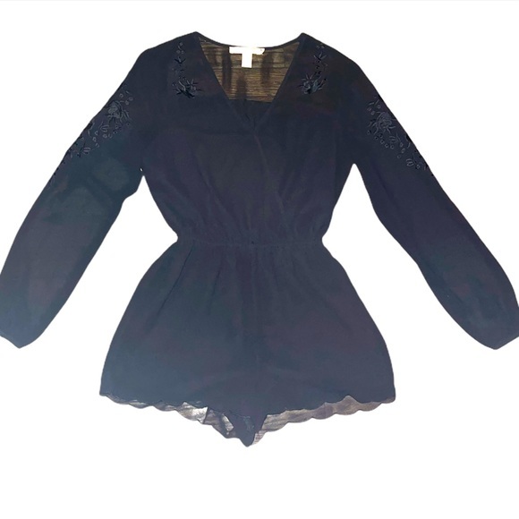 Forever21 Rose Embroidered Floral black Romper Playsuit Sheer at arm & top wrap - Picture 1 of 5